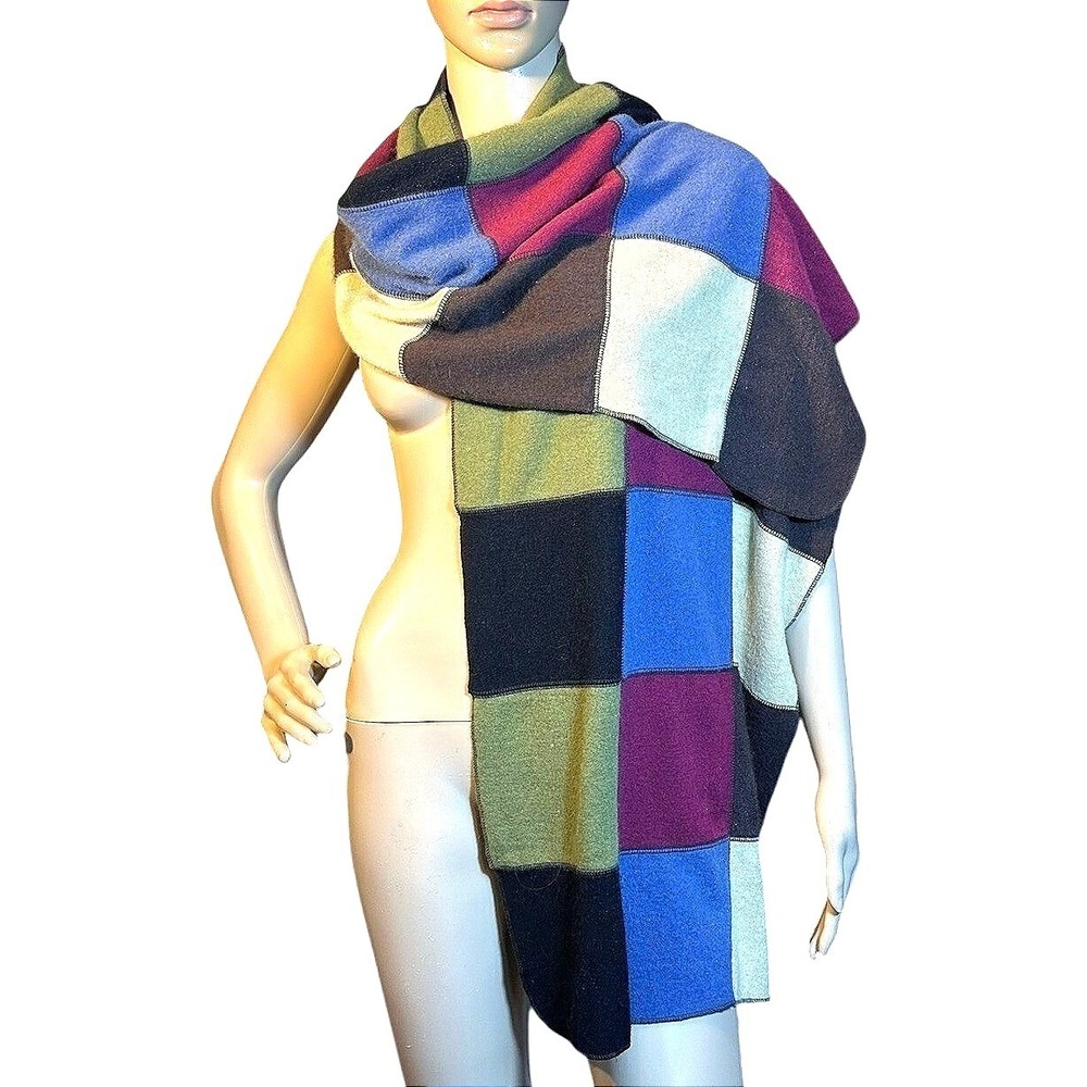 Carolina Amato‎ Wool Angora Patchwork Scarf Wrap Shawl Multicolored Boho
